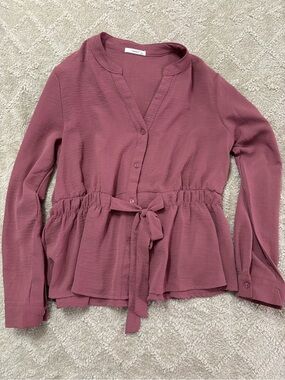 T.J.Maxx Mauve Tie-Waist Button Front Blouse